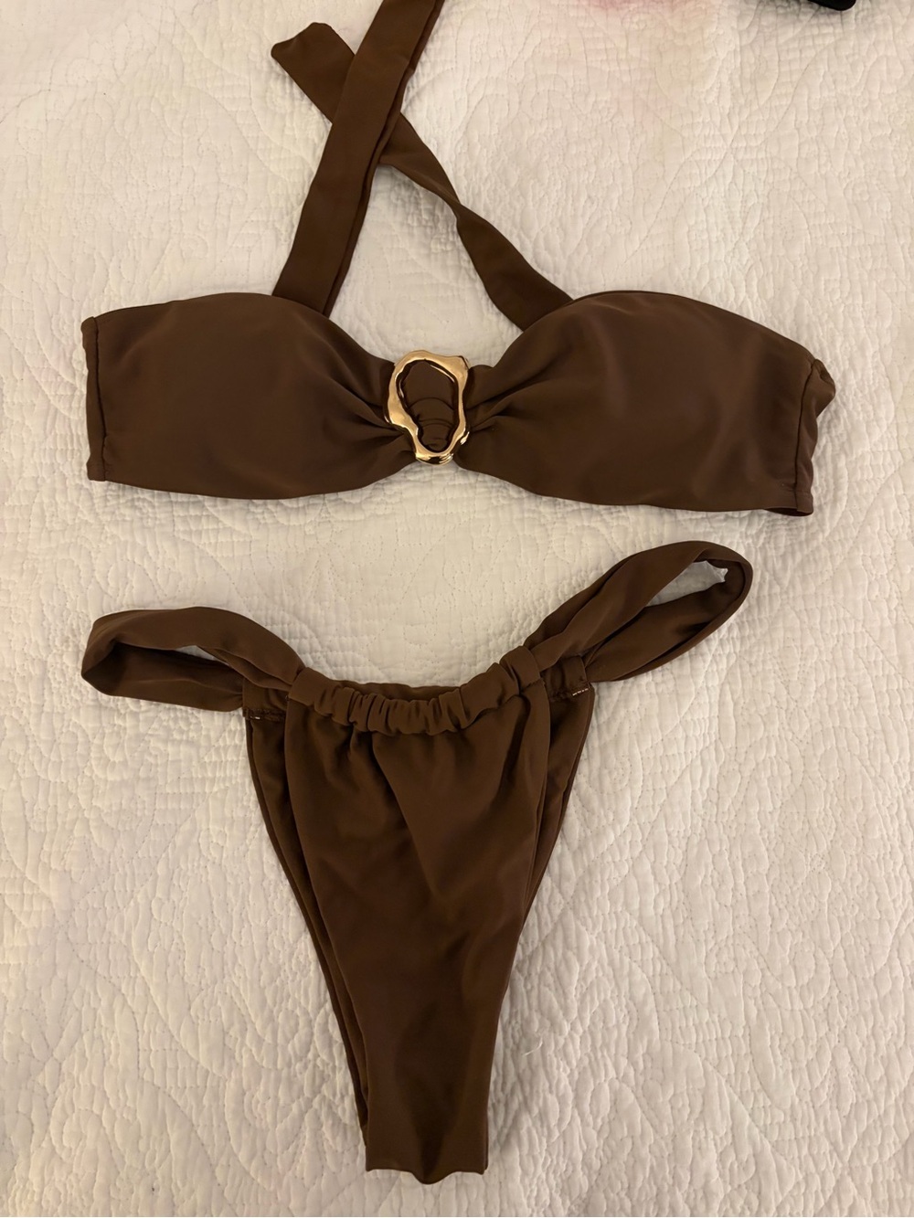 Amazon Brown Two-Piece Bikini Set with Ring Accent
